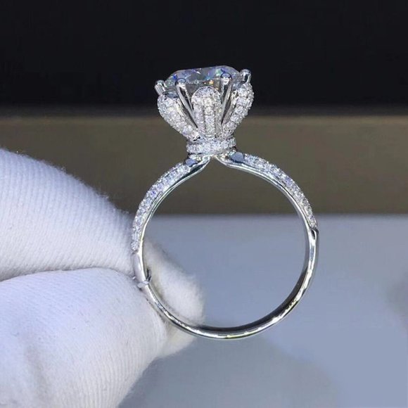 Certified 5ct. t.w. Moissanite Diamond Flower Wedding Engagement Ring NEW - Picture 2 of 13